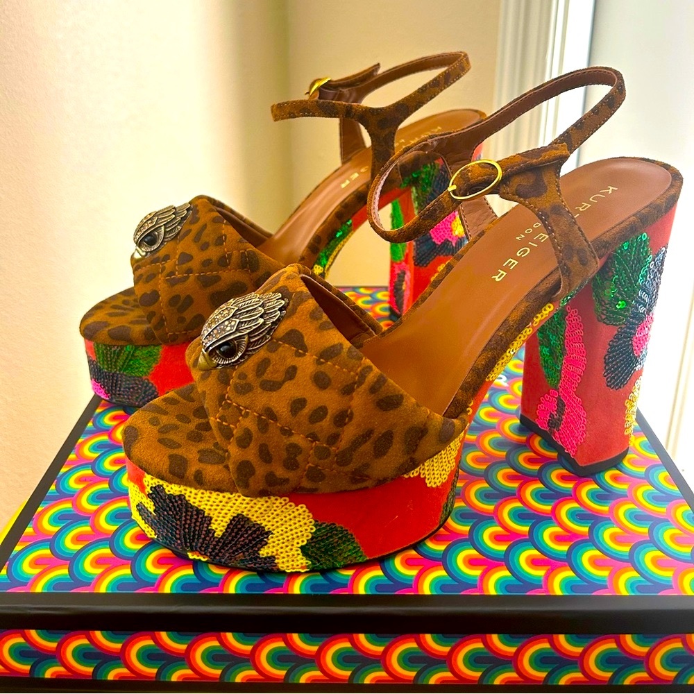 Kurt Geiger Brown Leopard Print Platform Sandals